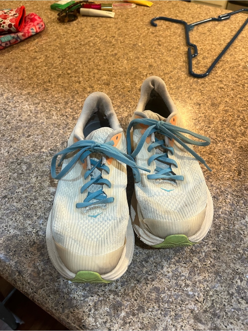 Hoka Kids Slip-On Sneakers in Beige with Lime and Peach Accents